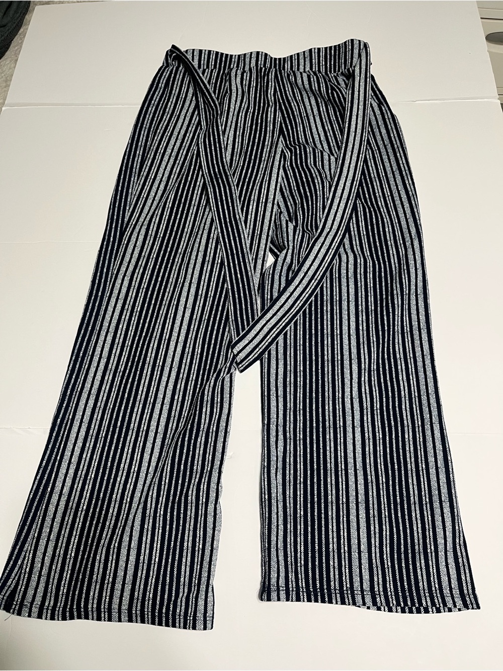 No Boundaries Navy & White Striped Knit Wide-Leg Pants